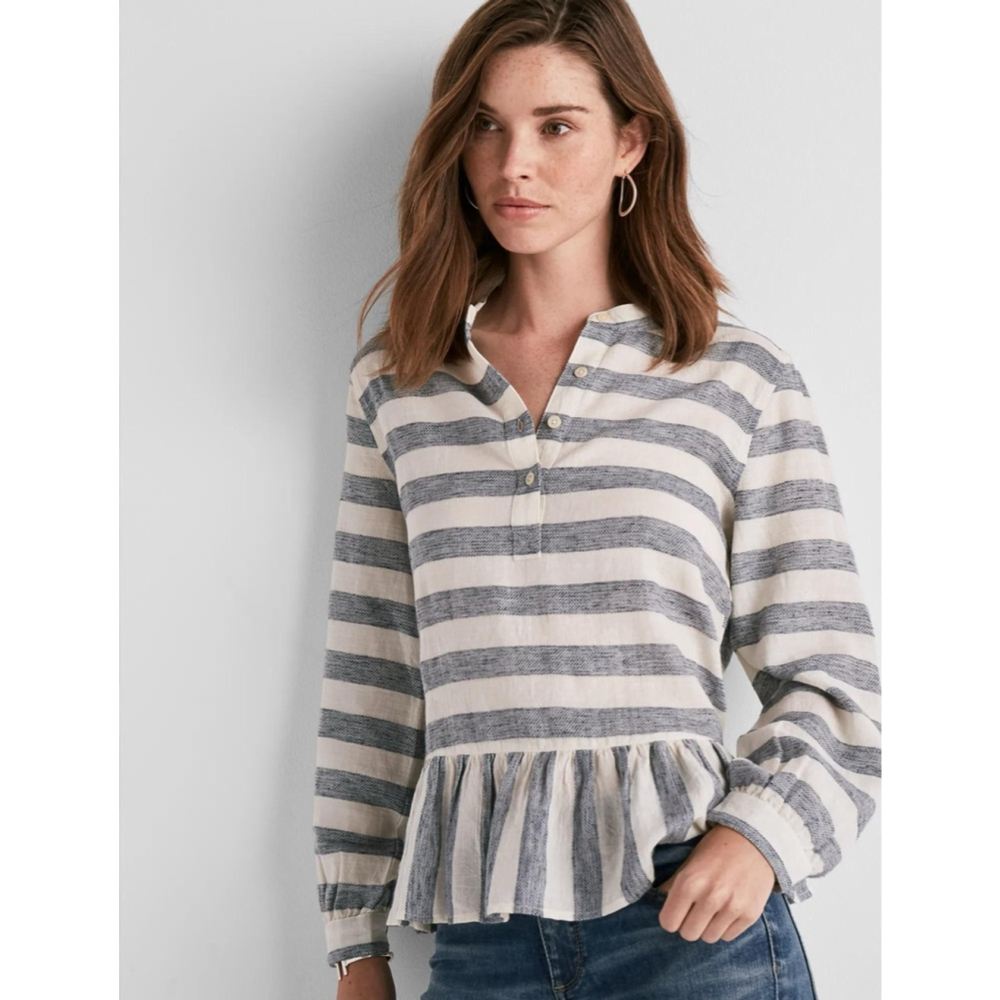 Women's Lucky Brand Striped Peplum Top Size S White Blue